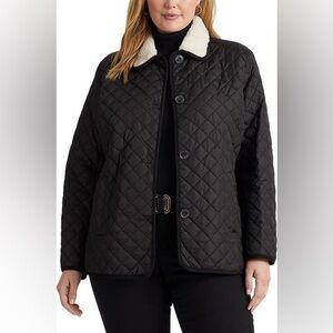 Lauren Ralph Lauren Black Quilted Puffer with Faux Shearling collar size XXL